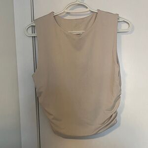 Sleeveless Muscle Tank Top with Side Ruching - Beige